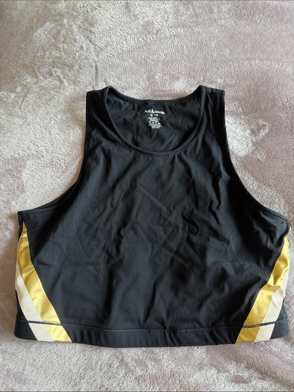 ALL ACCESS Black Crop Athletic Tank with Gold and White Side Stripes